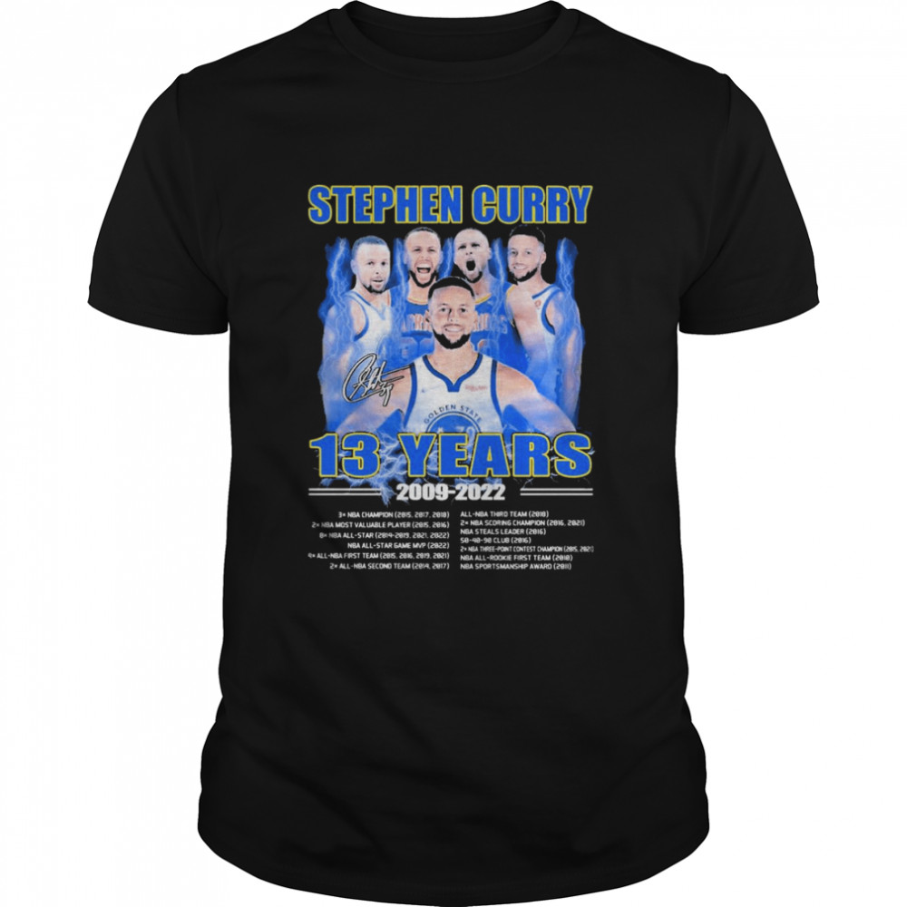 Golden State Warriors Stephen Curry 13 Years 2009-20222 Signatures Shirt