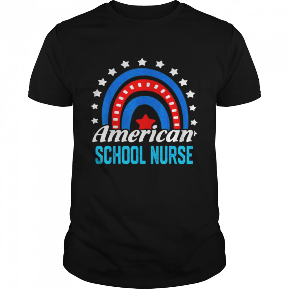 American School Nurse Rainbow USA Flag 4th Of July Patriotic Shirt