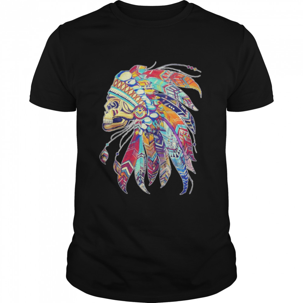 Native American Indian Chief Skull Motorcycle Headdress T-Shirt