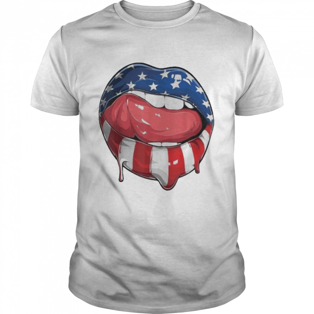 Usa Flag Dripping Lips 4th Of July Patriotic American Shirt