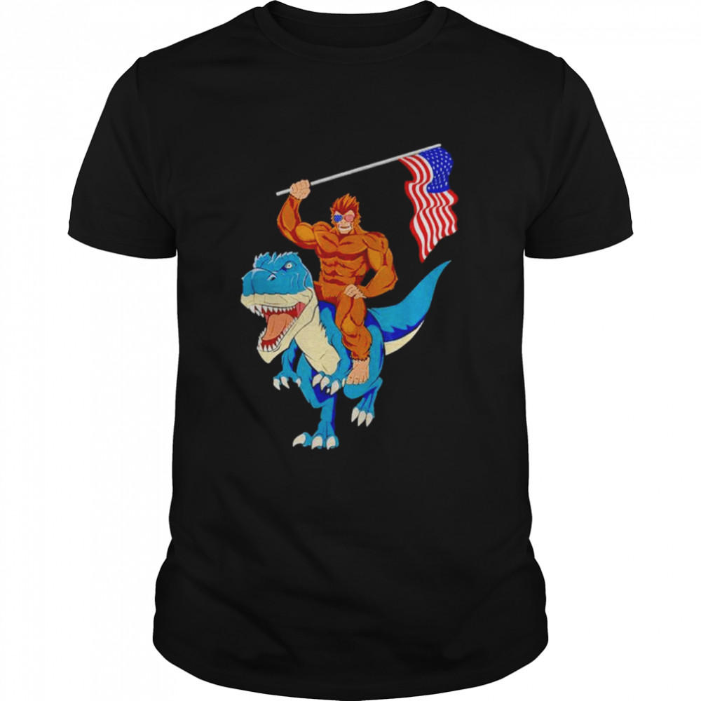 Bigfoot Riding Dinosaur T Rex Funny 4th Of July Sasquatch shirt