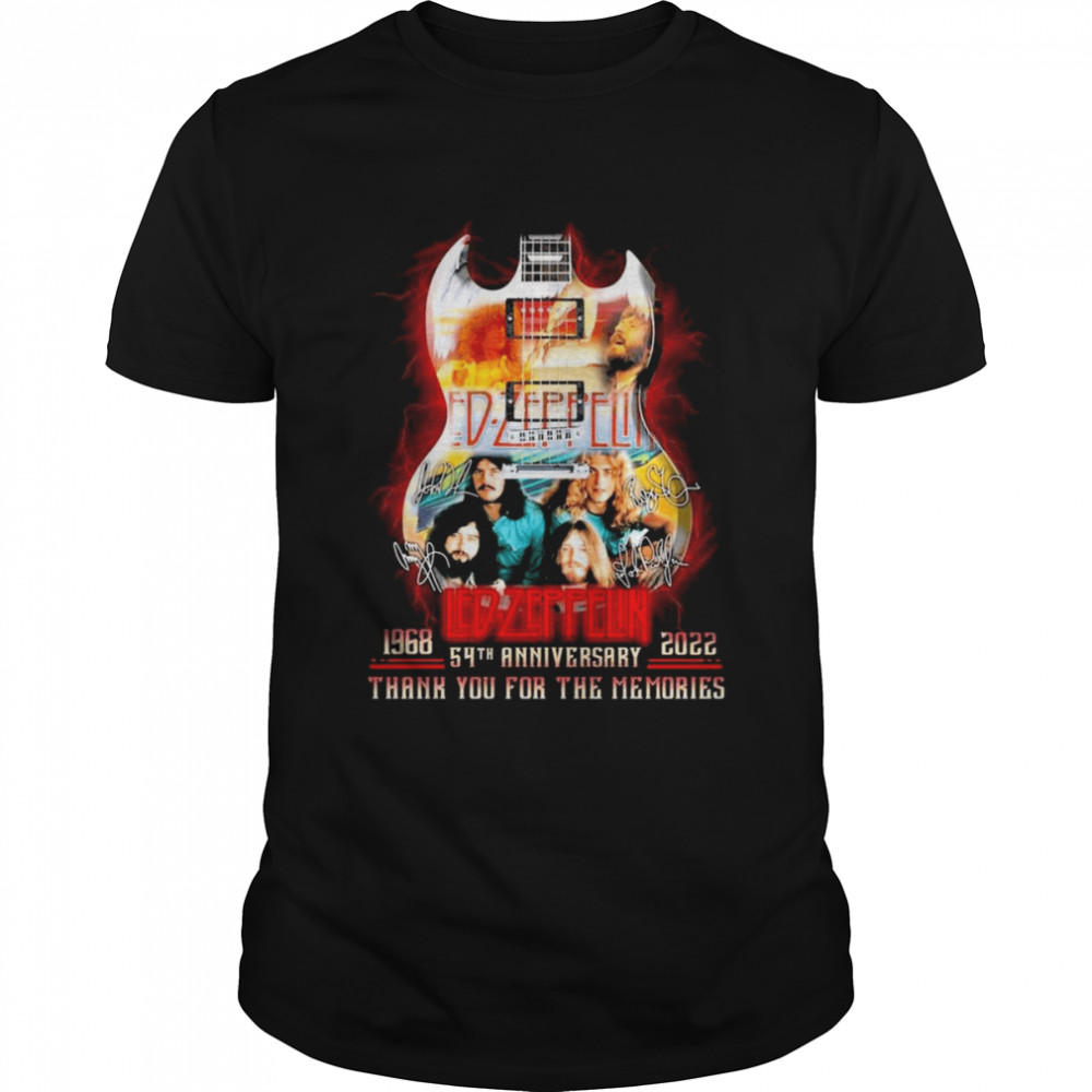 54th Anniversary 1968-2022 Guitar Led-zeppelin Signatures Thank You For The Memories Shirt