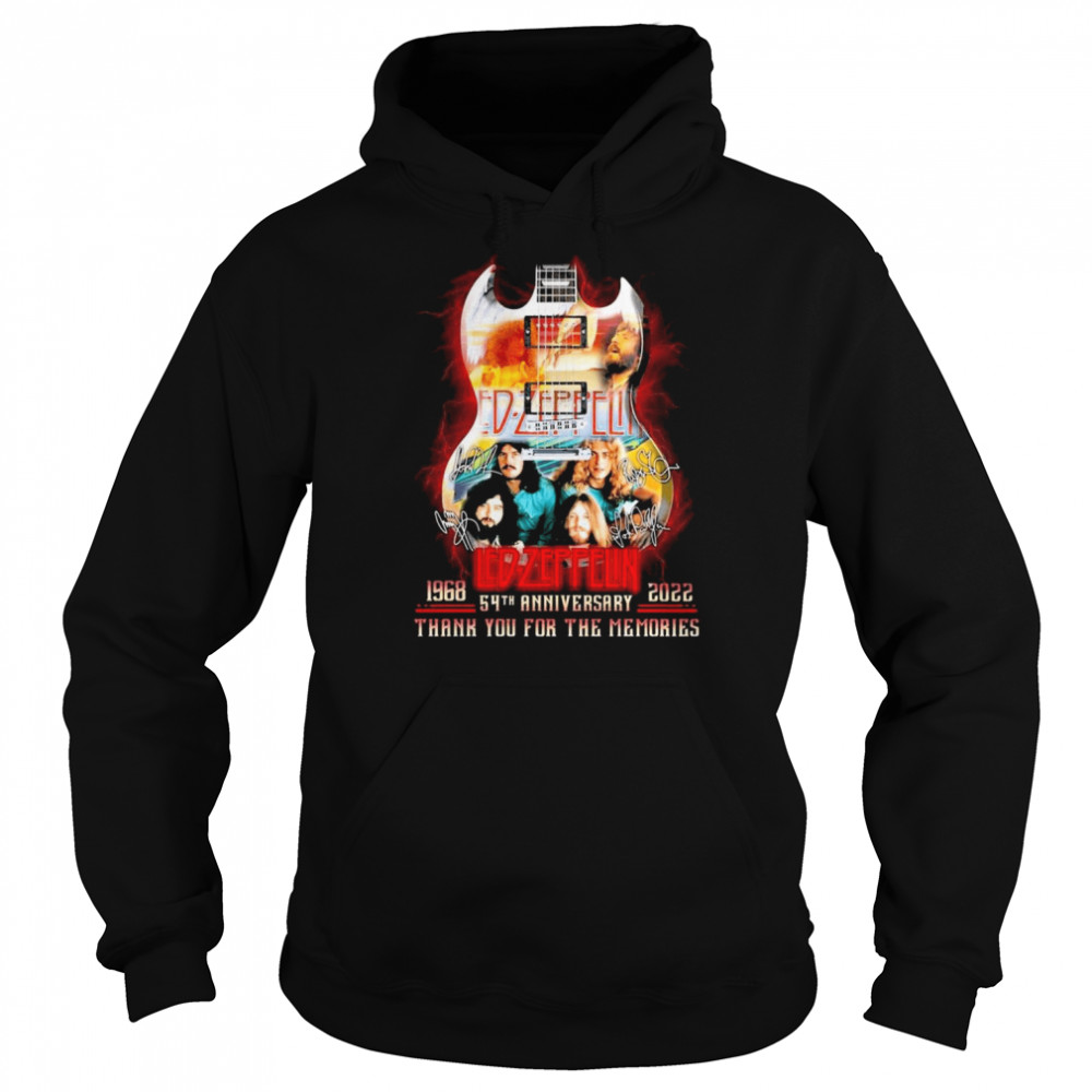 54th Anniversary 1968-2022 Guitar Led-zeppelin Signatures Thank You For The Memories  Unisex Hoodie