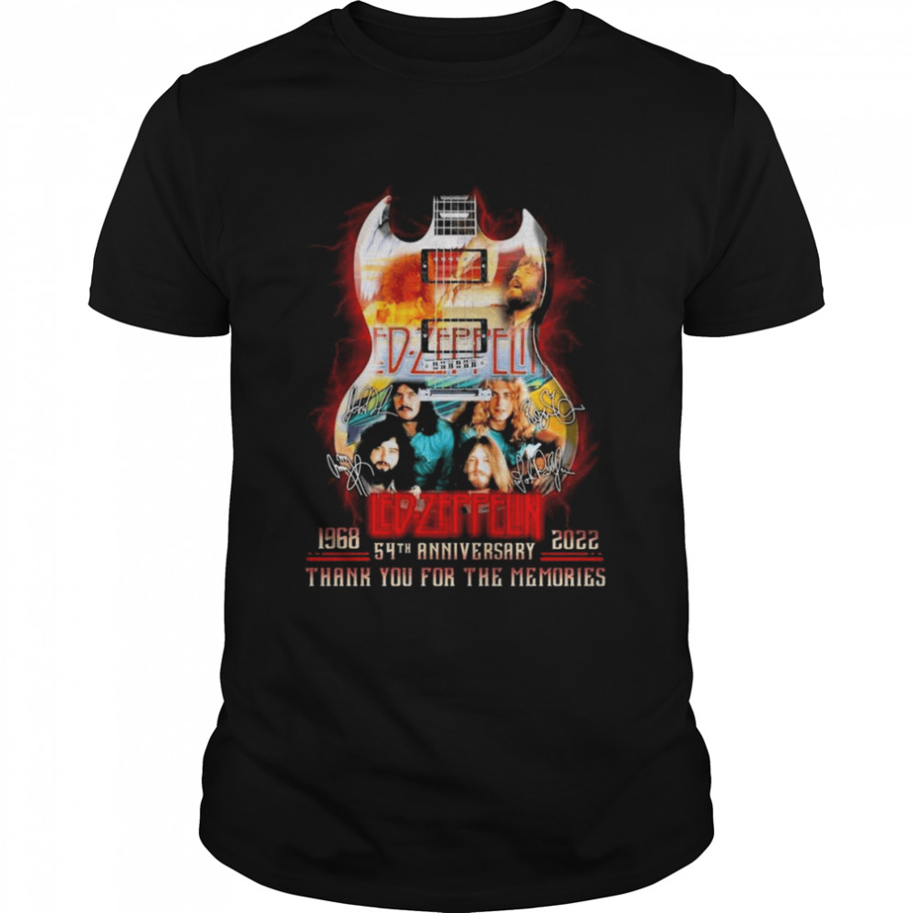 Led-Zeppelin Guitar Band 1968-2022 54th Anniversary Signatures Thank You For The Memories Shirt