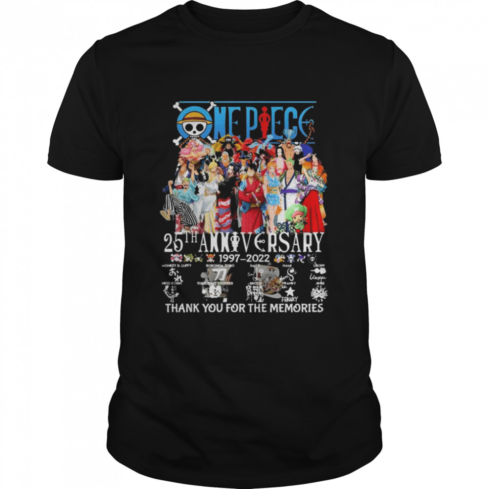 One Piece All Characters 1997-2022 25th Anniversary Thank You For The Memories Signatures Shirt