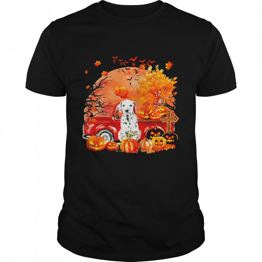 Black Dalmatian Dog Hollowed Pumpkin Moon Shirt