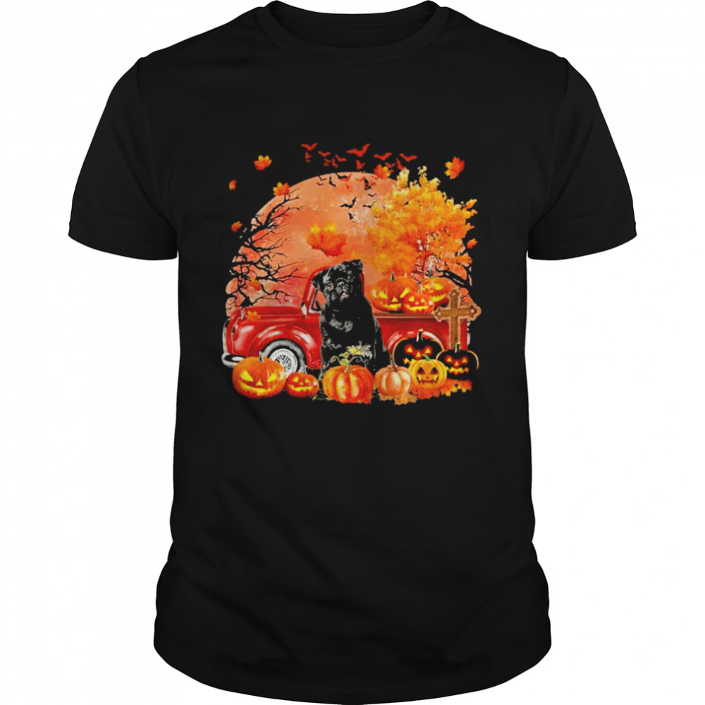 Black Pug Dog Hollowed Pumpkin Moon Shirt