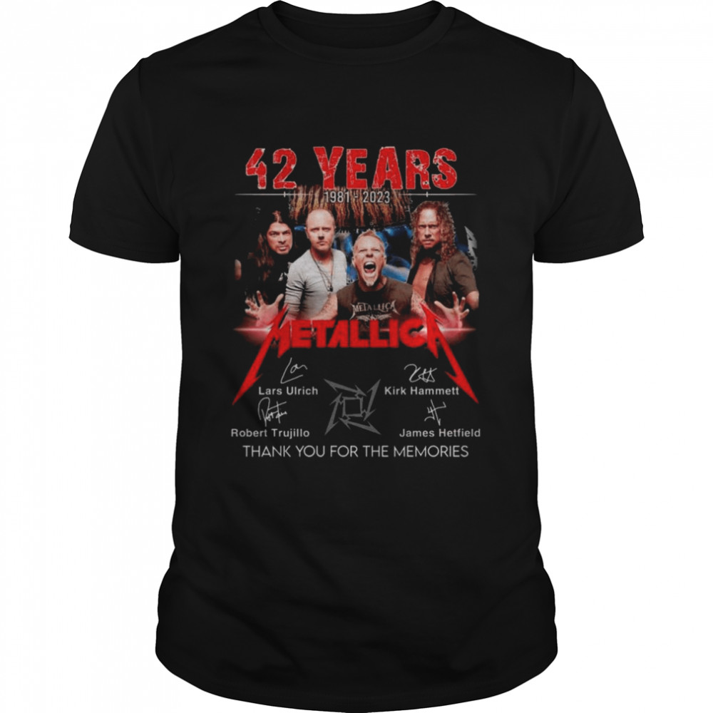 42 years 1981 2023 Metallica Lars Ulrich Kirk Hammett signatures thank shirt