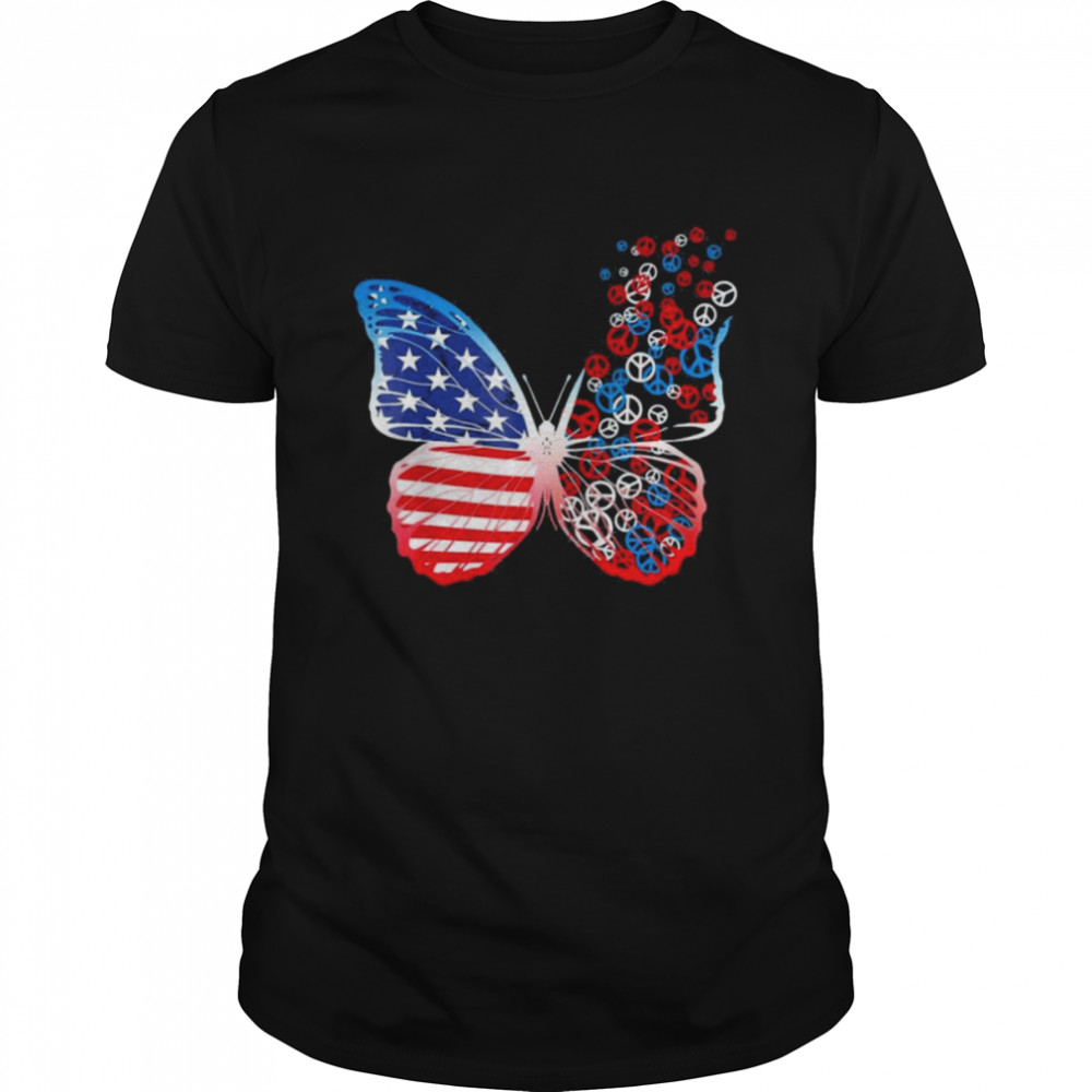 Butterfly Patriotic Stars Stripes Peace Signs 4th of July T-Shirt