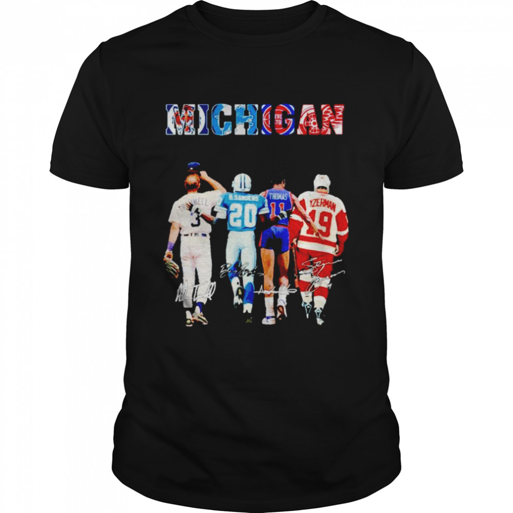 Michigan Sports Teams Samantha Trammell Barry Sanders Thomas Steve Yzerman signatures shirt