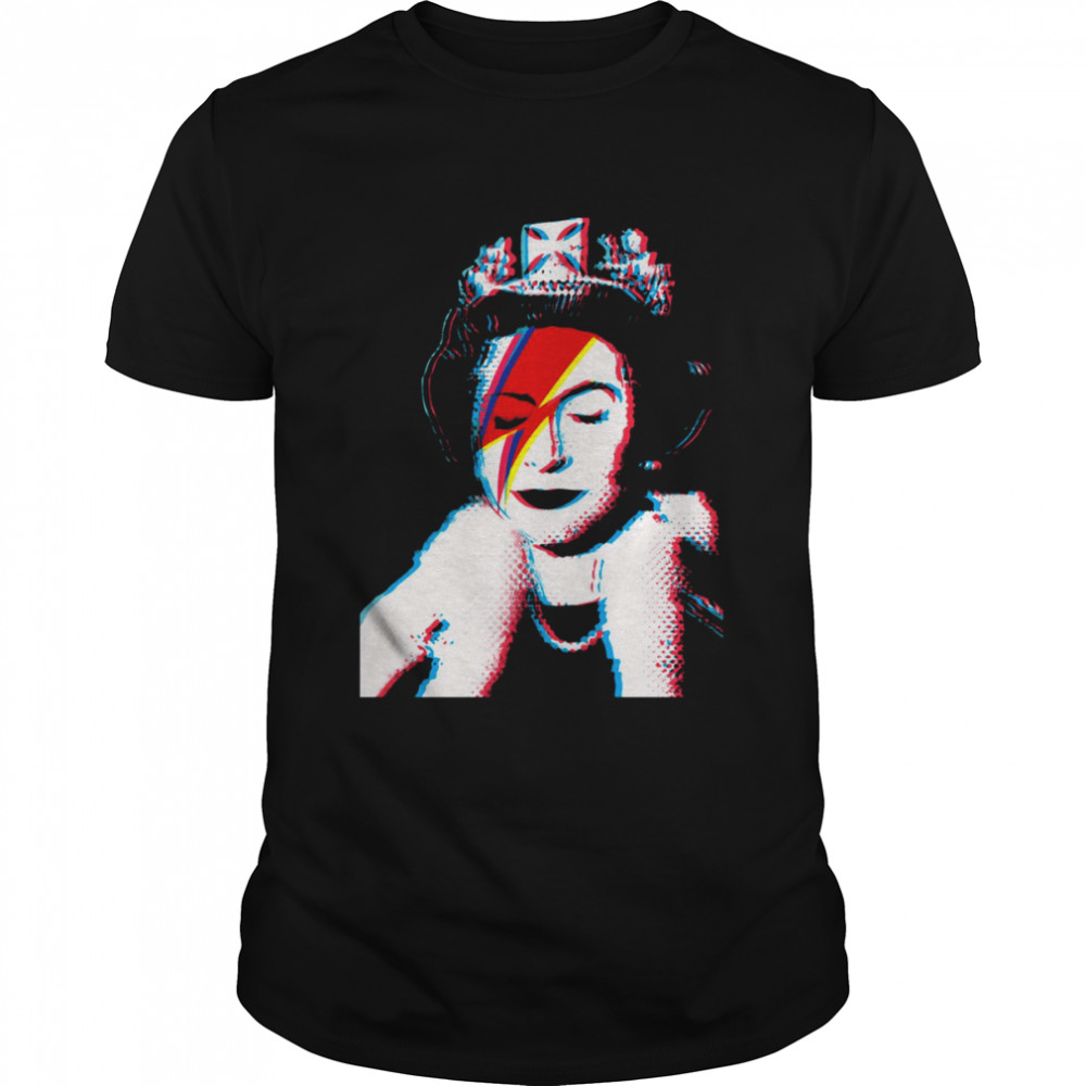 Banksy Uk England God Save The Queen Elisabeth With David Bowie Rockband Face Makeup shirt