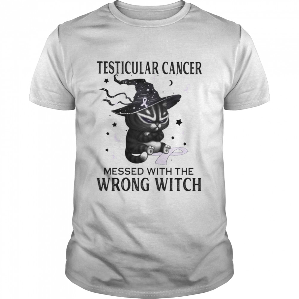 Black Cat Testicular Cancer messed with the wrong Witch halloween shirt