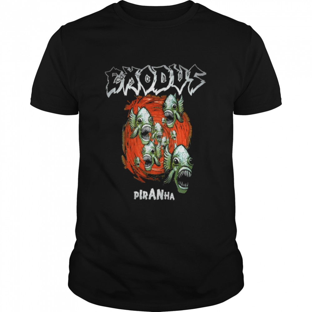 The Piranha Explore Designs Exodus Rock Band shirt