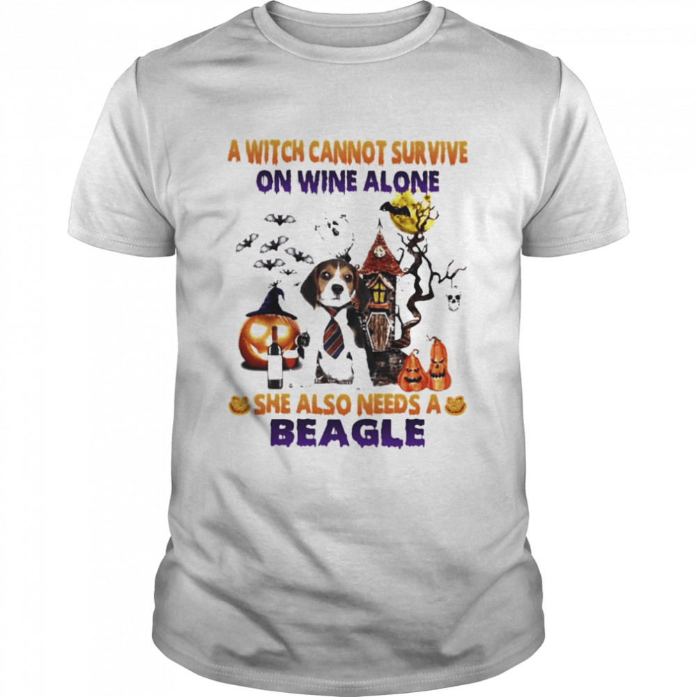 A Witch cannot survive on wine alone she also needs a Beagle Halloween shirt