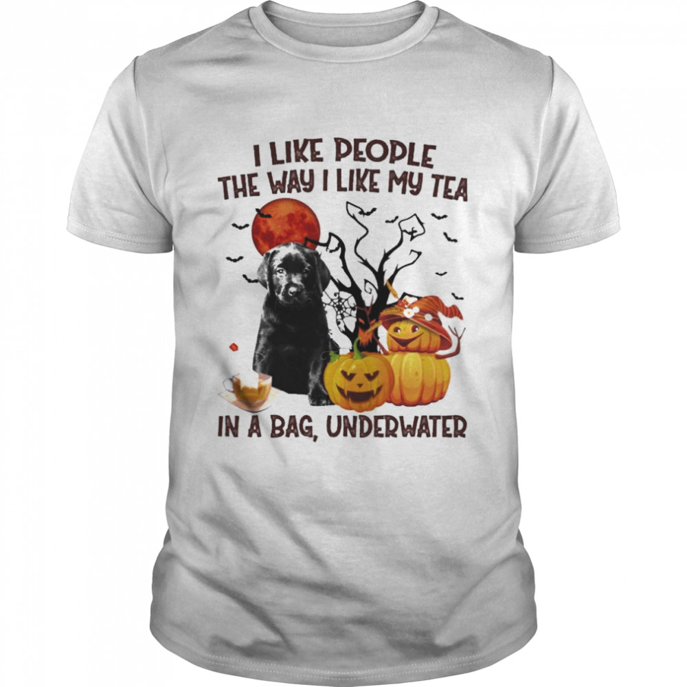 Black Labrador Pup I like people the way I like my Tea in a bag underwater Halloween shirt