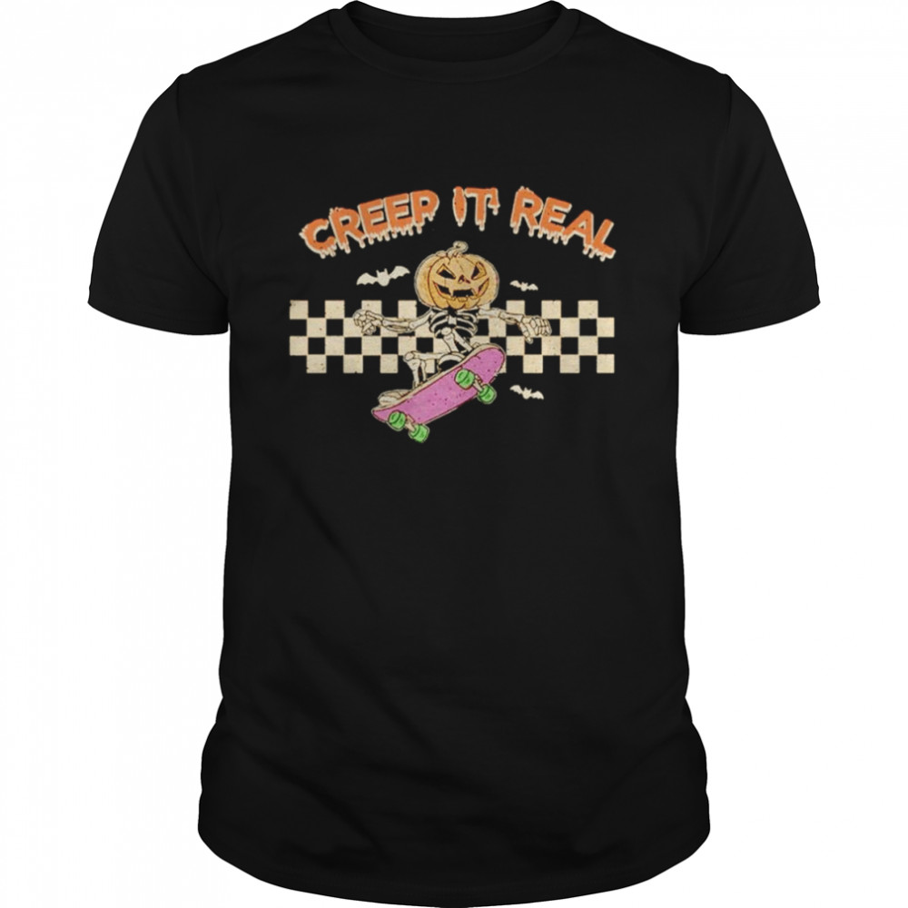 Skeleton Pumpkin Creep It Real Retro Halloween shirt