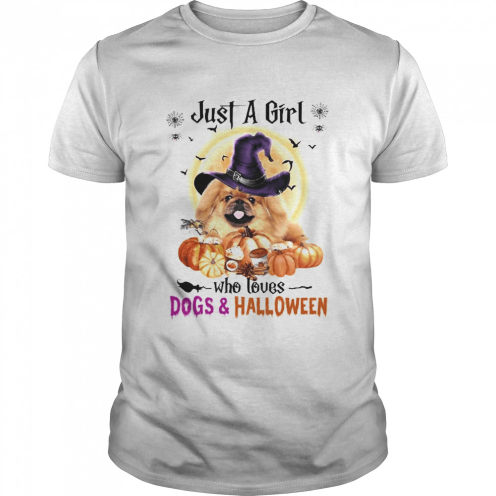 Tan Pekingese Just A Girl Who Loves Dogs And Halloween Shirt