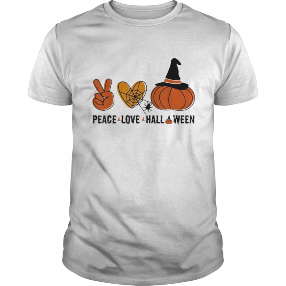 Halloween Skeleton Peace Love Halloween With Scary Pumpkin T-Shirt