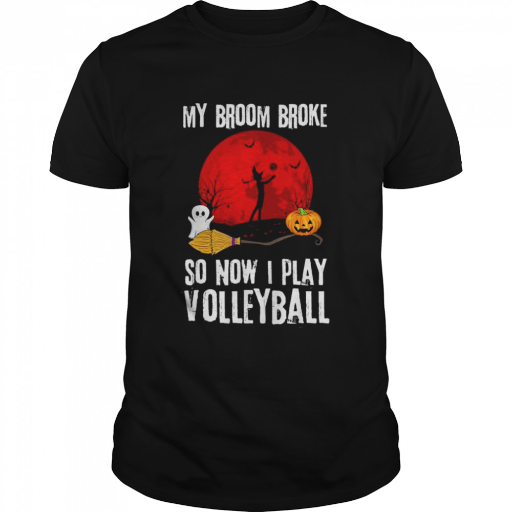 Halloween Witch Playing Volleyball Game Sport Broomstick T-Shirt