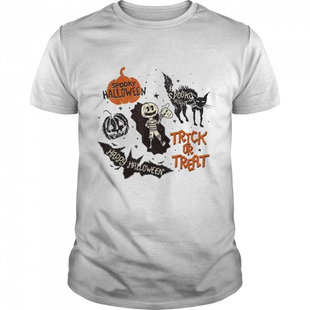 Spooky black cat pumpkin trick or treat halloween shirt