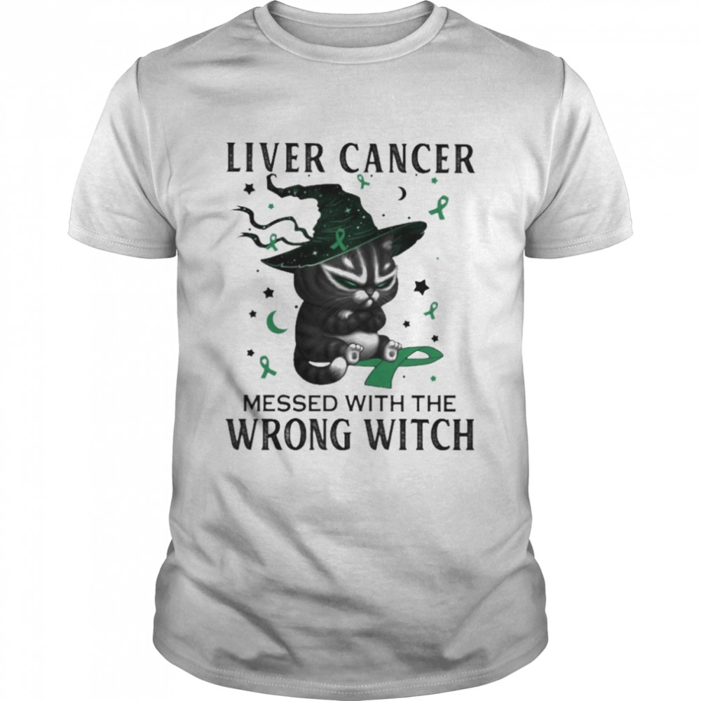 Black Cat Liver Cancer messed with the wrong Witch halloween shirt