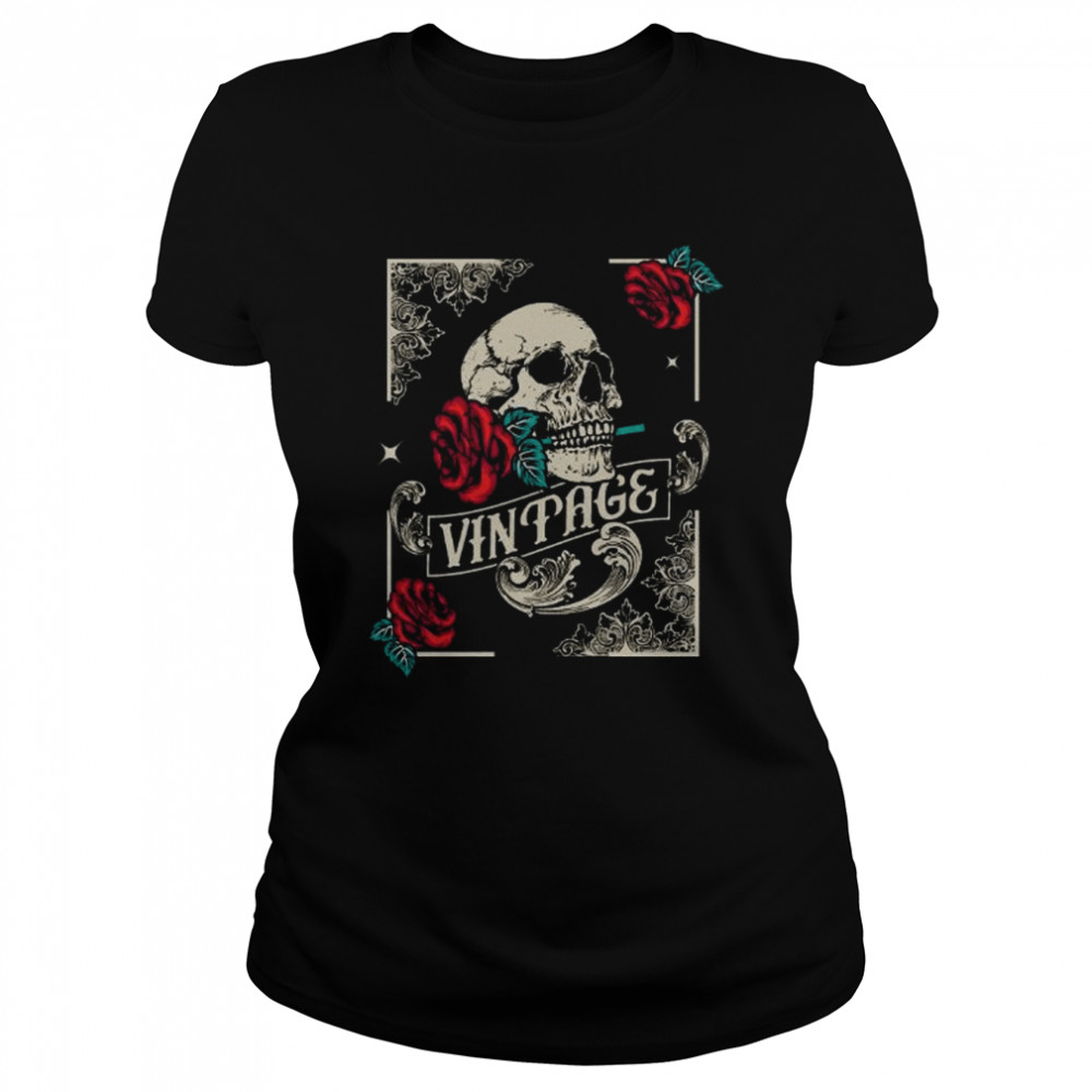 Skull with Roses Distressed  Classic Women's T-shirt