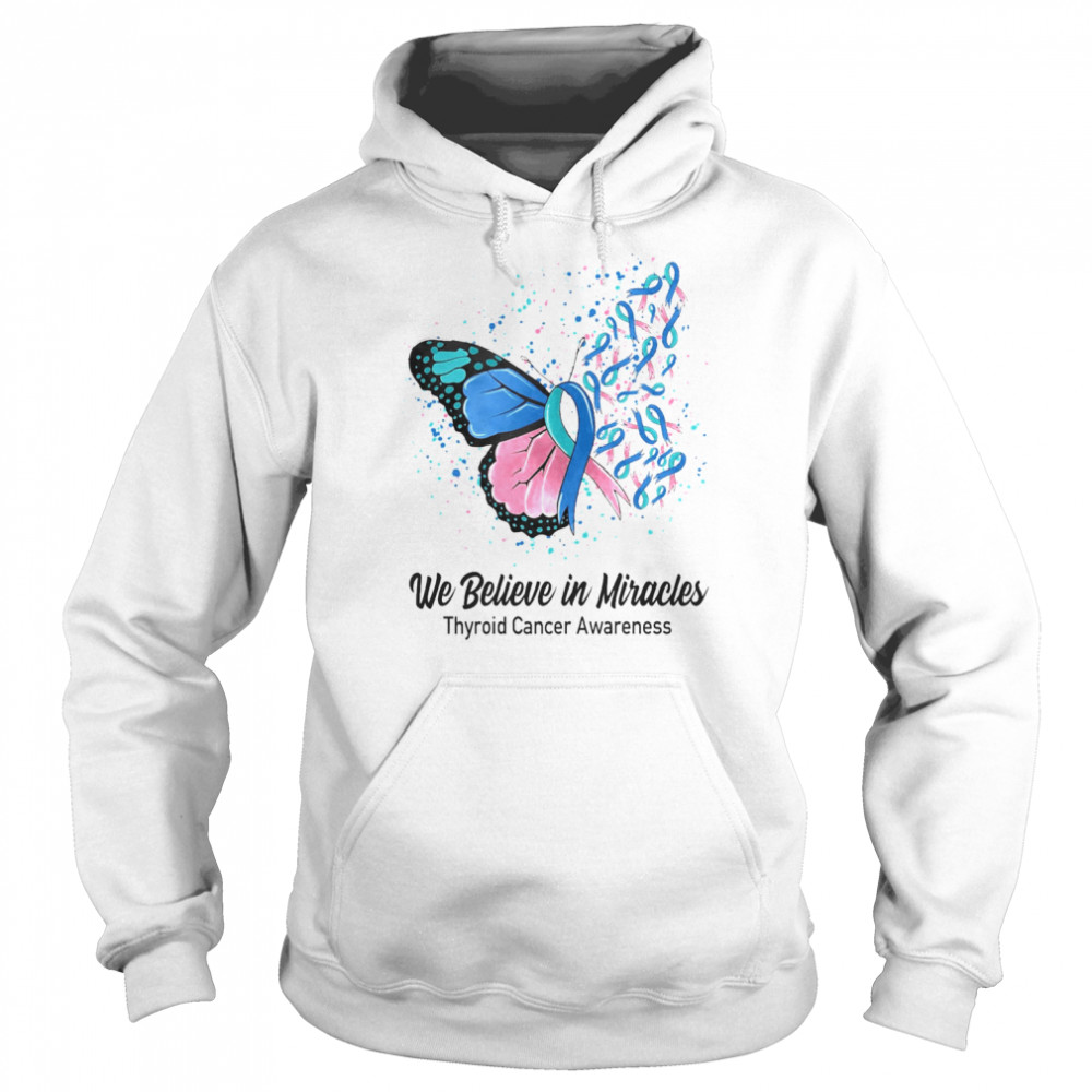 Butterfly We Believe in Miracles Thyroid Cancer Awareness  Unisex Hoodie