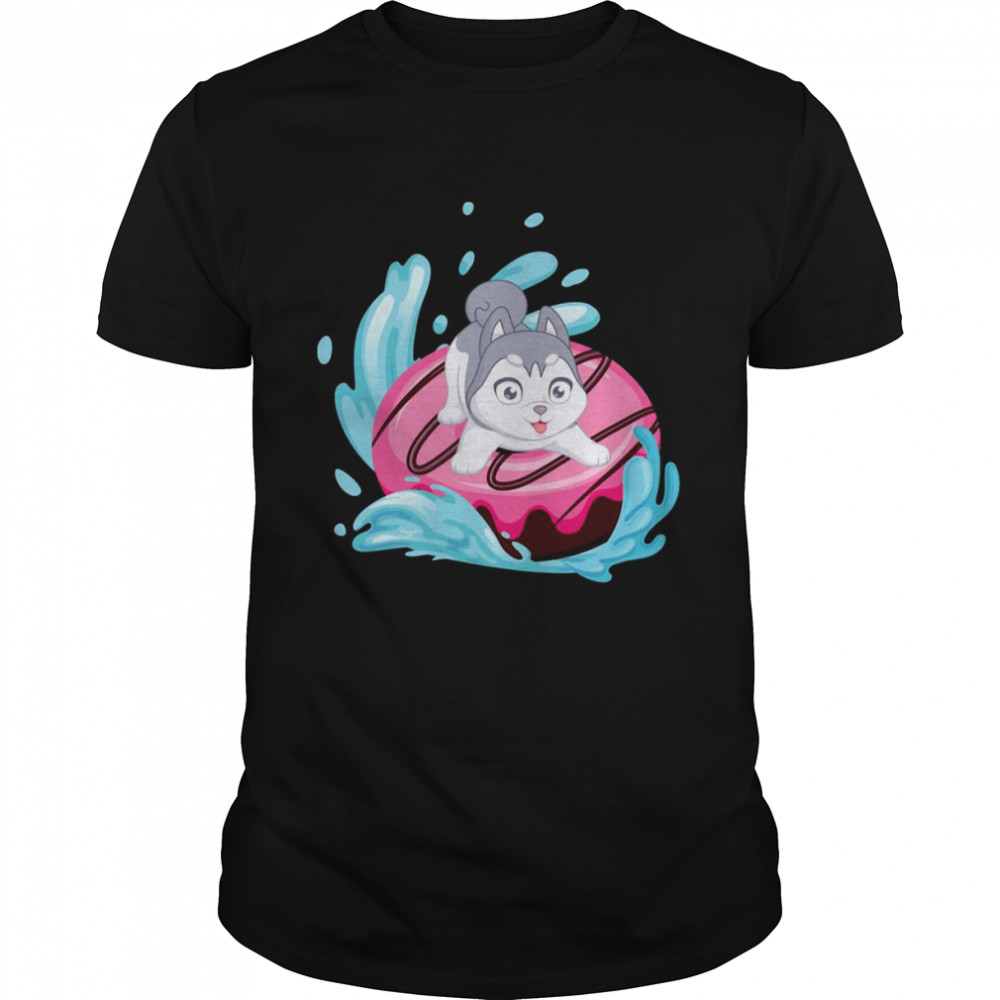 Surfing On A Doughnut Siberian Husky Dog Donut Husky Donut shirt