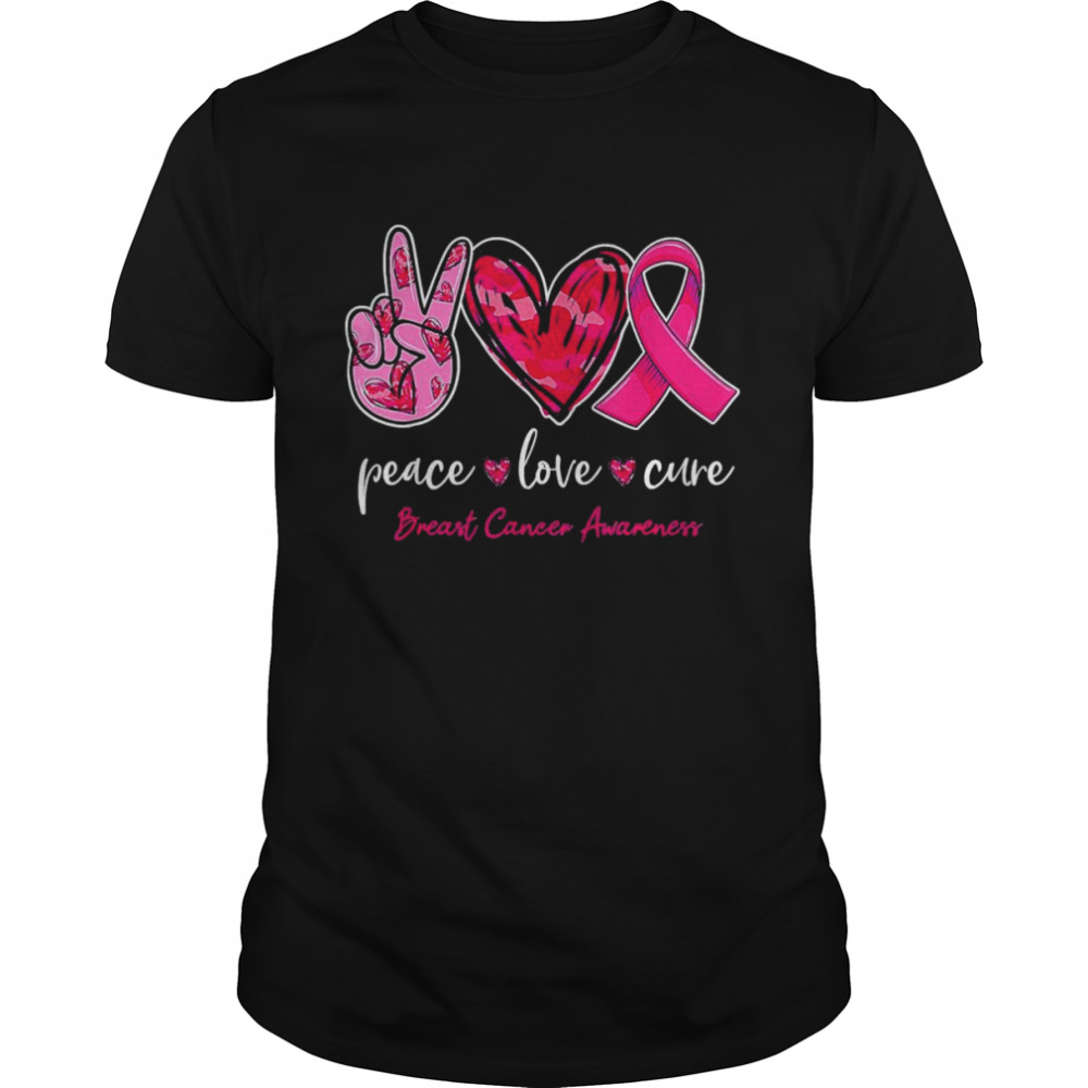 Peace Love Cure Pink Ribbon Cancer Breast Awareness Month T-Shirt