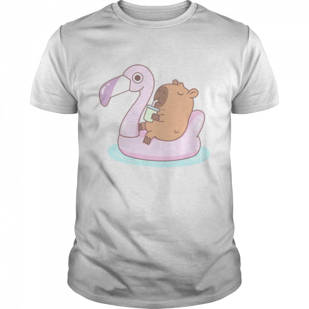 Capybara Chilling On Pink Flamingo Pool Float shirt