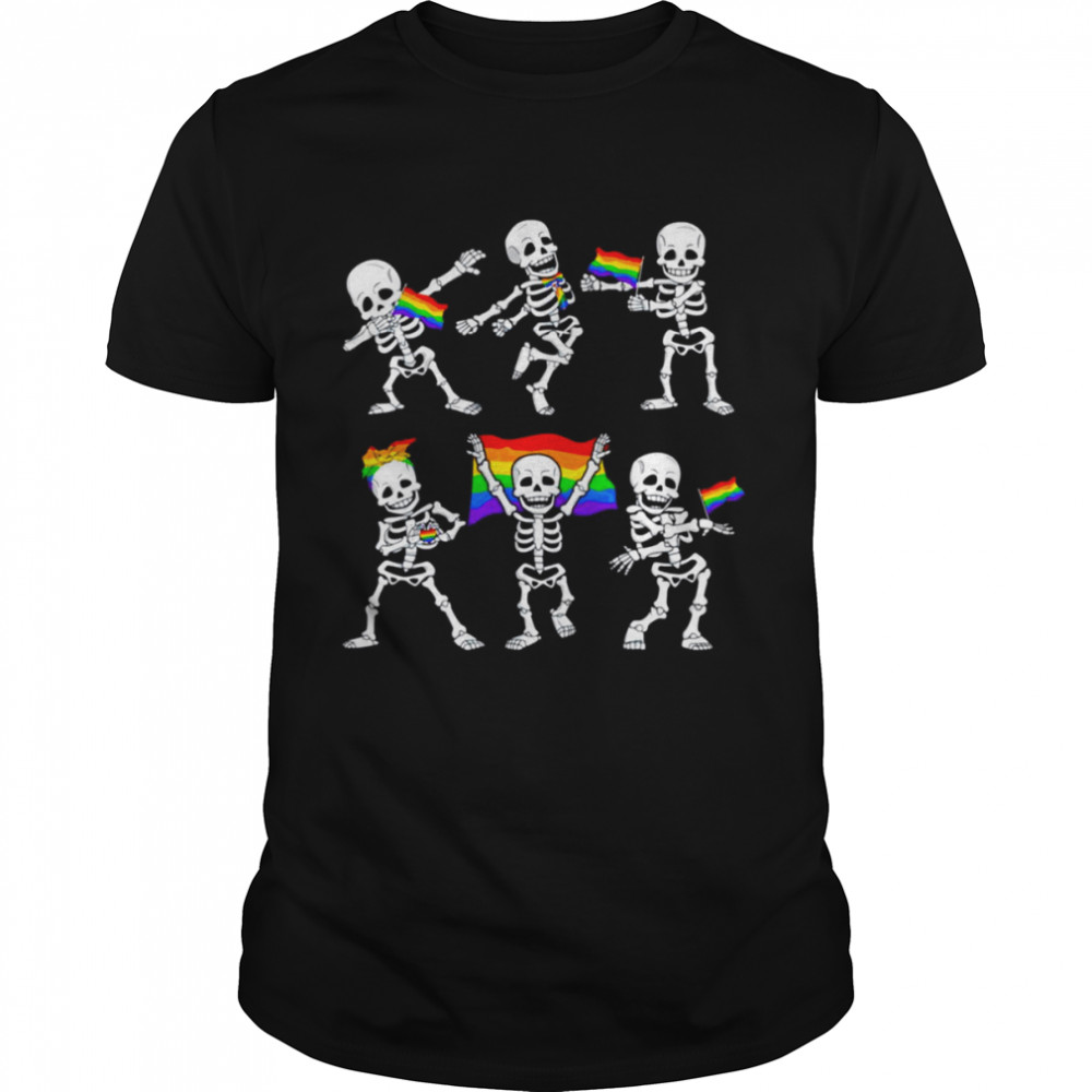 Dancing Skeletons LGBT Gay Rainbow Flag Men Women Halloween shirt