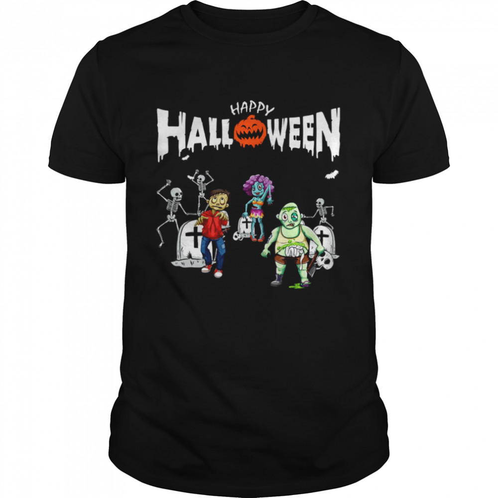 Dancing Zombies Skeletons In A Cemetery Halloween shirt