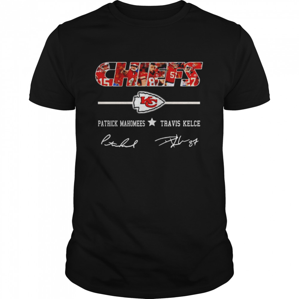 Chiefs Patrick Mahomes and Travis Kelce signatures shirt