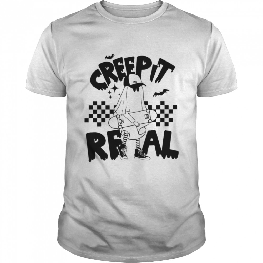 Ghost skateboard creep it real Halloween shirt