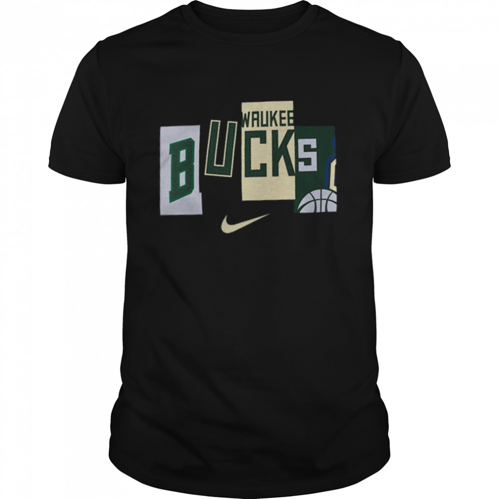 Milwaukee Bucks Nike 2021 2022 City Edition Essential Wordmark Collage T-Shirt