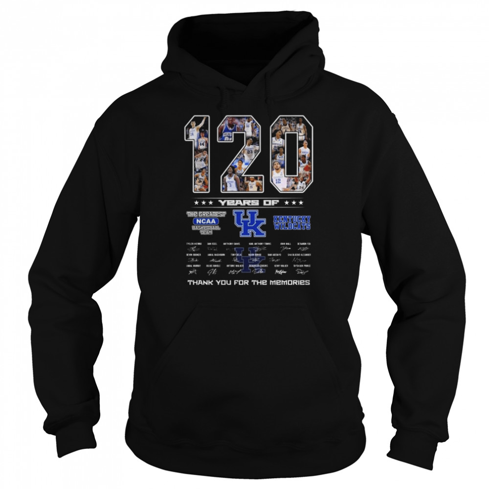 Kentucky Wildcats 120 years of the greats NCAA basketball team thank you for the memories signatures shirt Unisex Hoodie