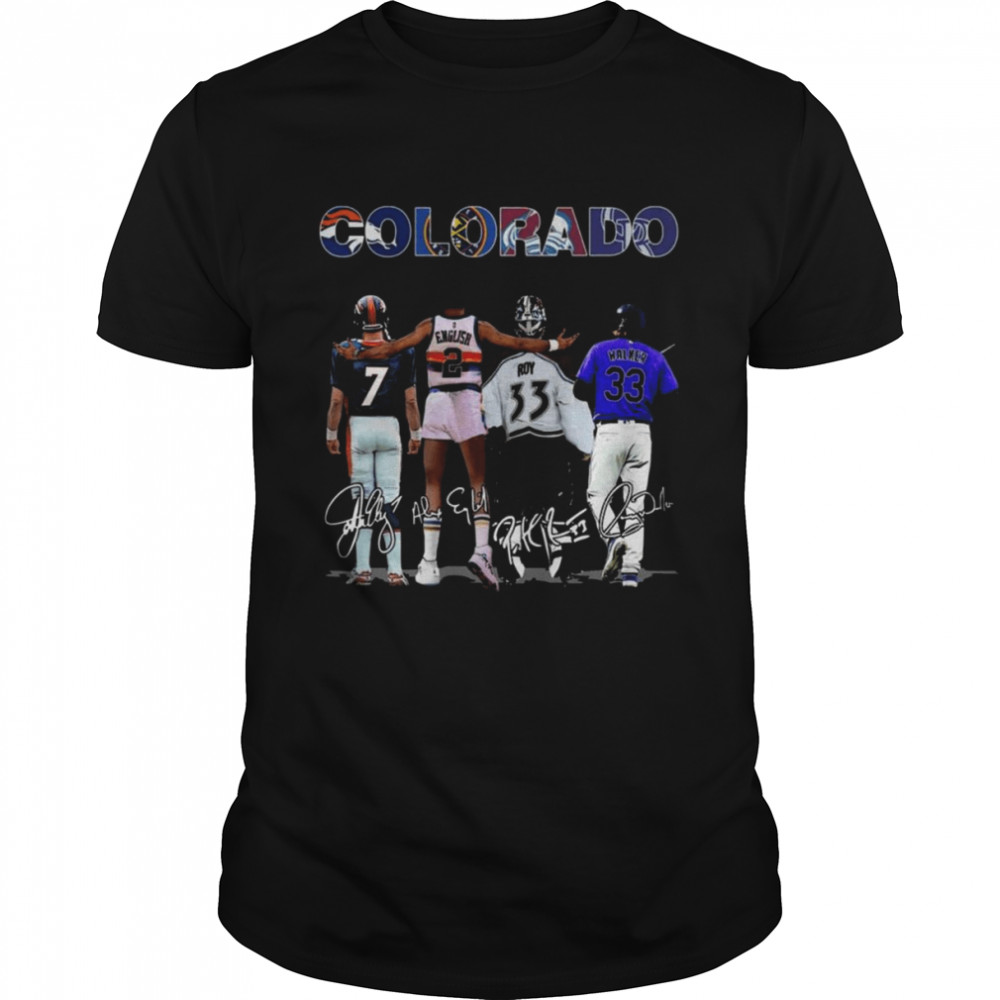 Colorado Sport Team 2 Elway and English Patrick Roy Walker signatures shirt