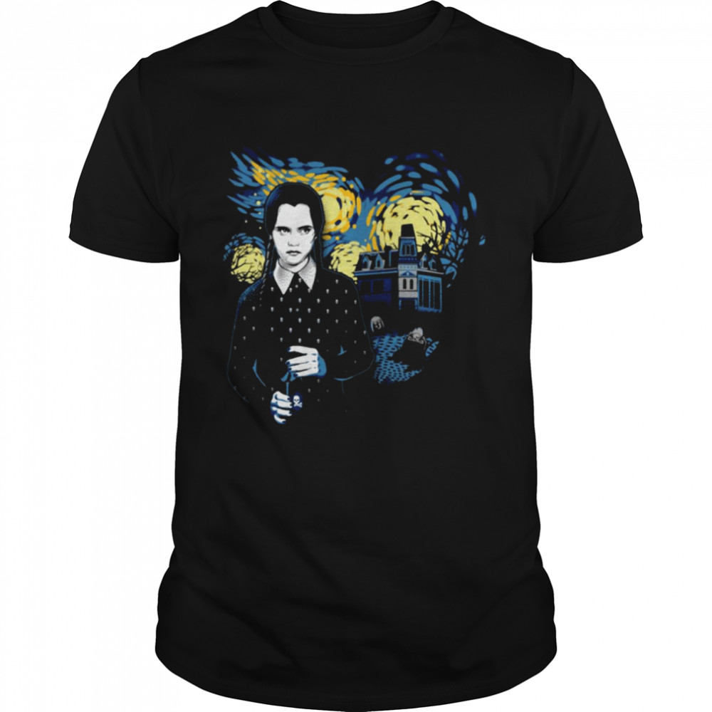 Devil Halloween Face The Addams Family Starry Night Retro Black shirt