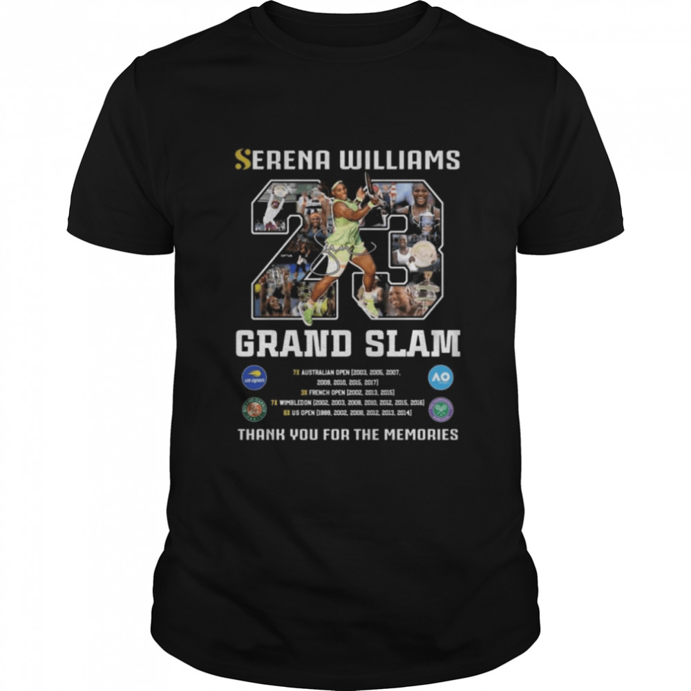 Serena WIlliams 23 Grand Slam thank you for the memories signature shirt