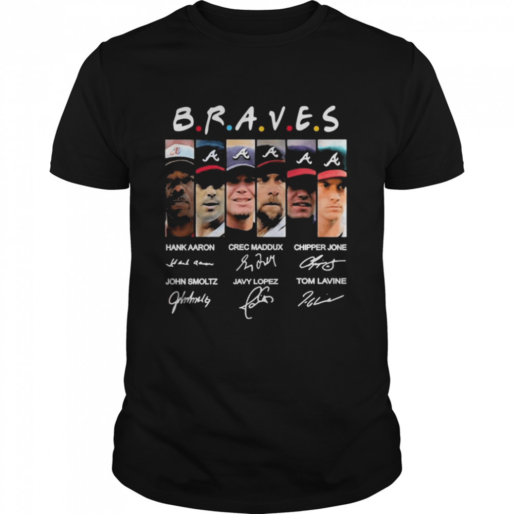 Atlanta Braves Hank Aaron Crec Maddux and Chipper Jones signatures shirt