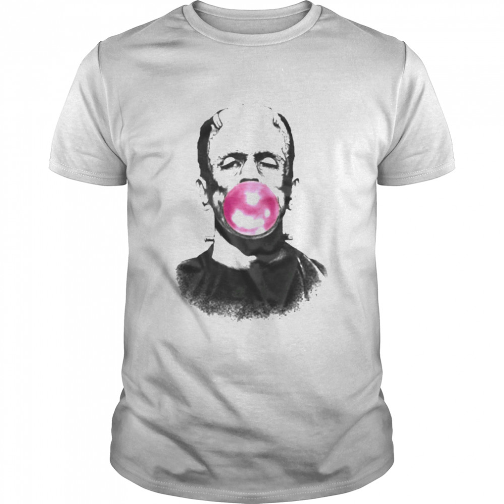 Frankenstein Blowing A Bubble With Pink Bubble Gum Shirt