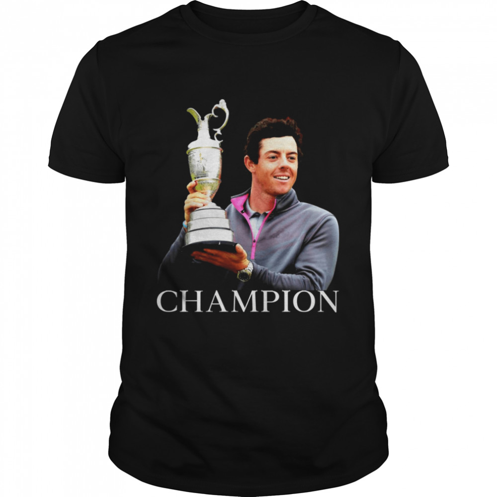 Rory Mcilroy The Open Champion White Text On Black shirt