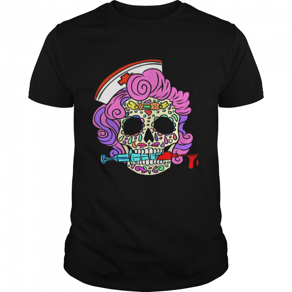 Skull Halloween Nurse Nursing Cute Design shirt