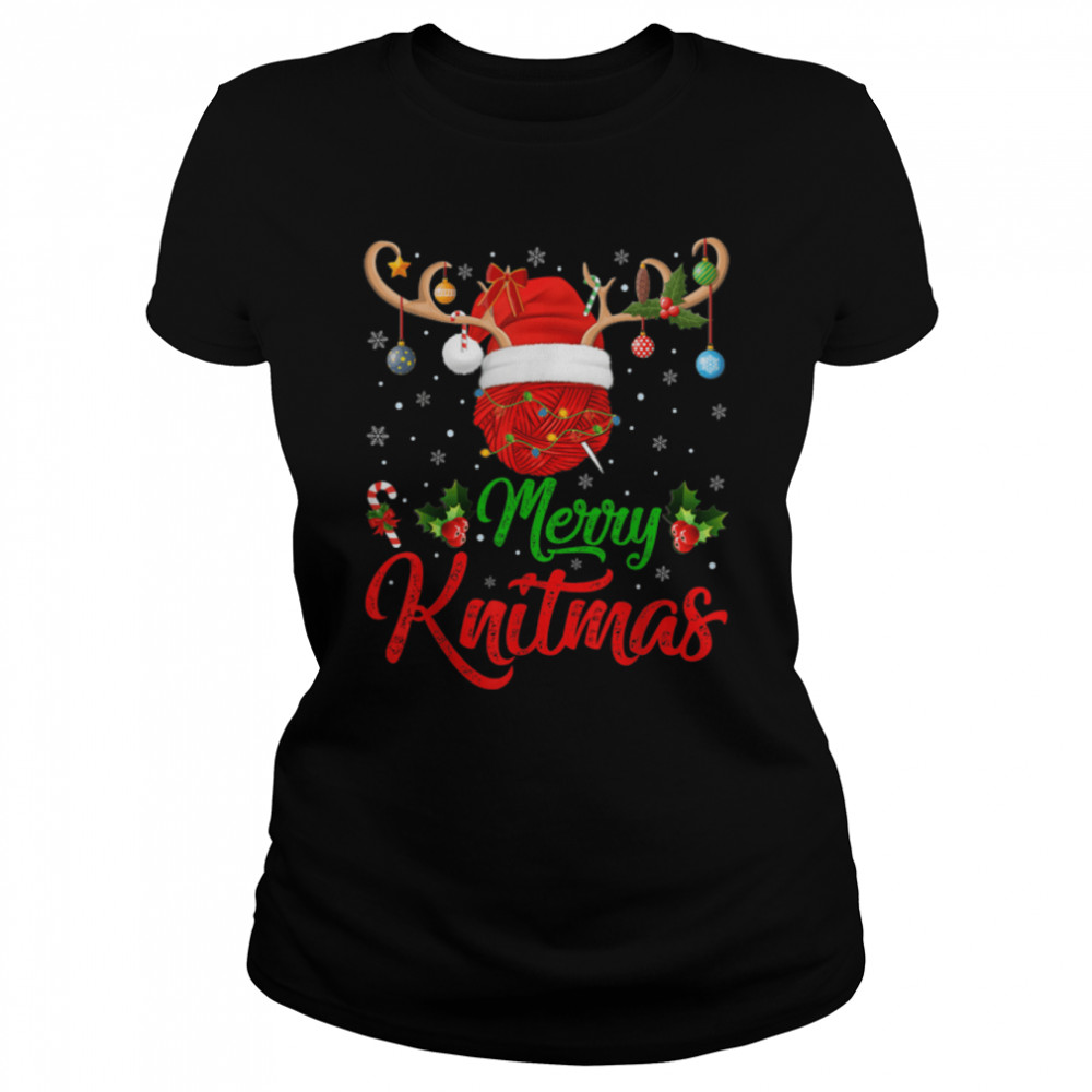 Merry Knitmas Xmas Lights Santa Knitting Christmas T- B0BD1NSBC5 Classic Women's T-shirt