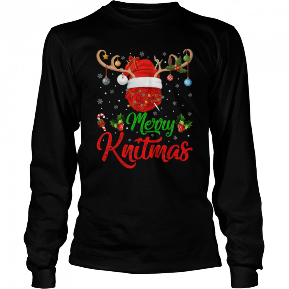 Merry Knitmas Xmas Lights Santa Knitting Christmas T- B0BD1NSBC5 Long Sleeved T-shirt