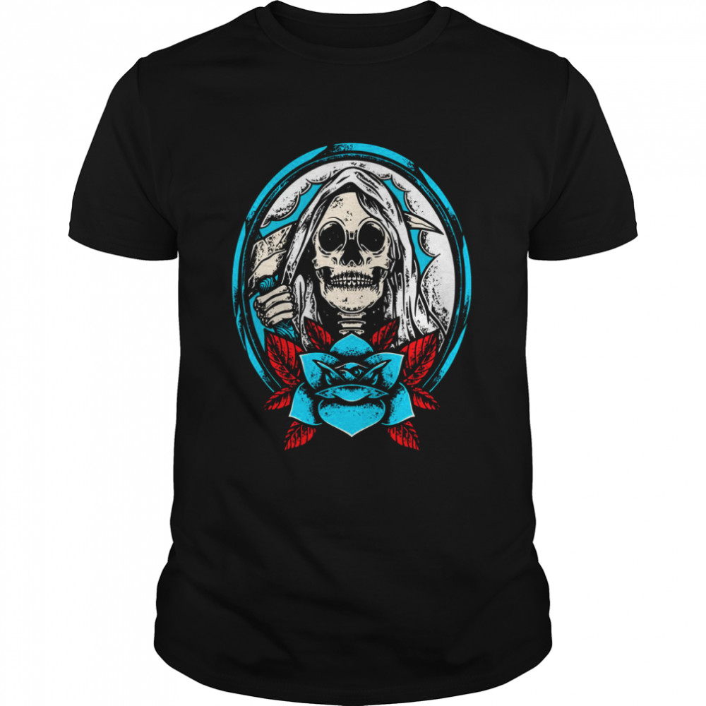 Happy Halloween Skull With Blue Roses shirt