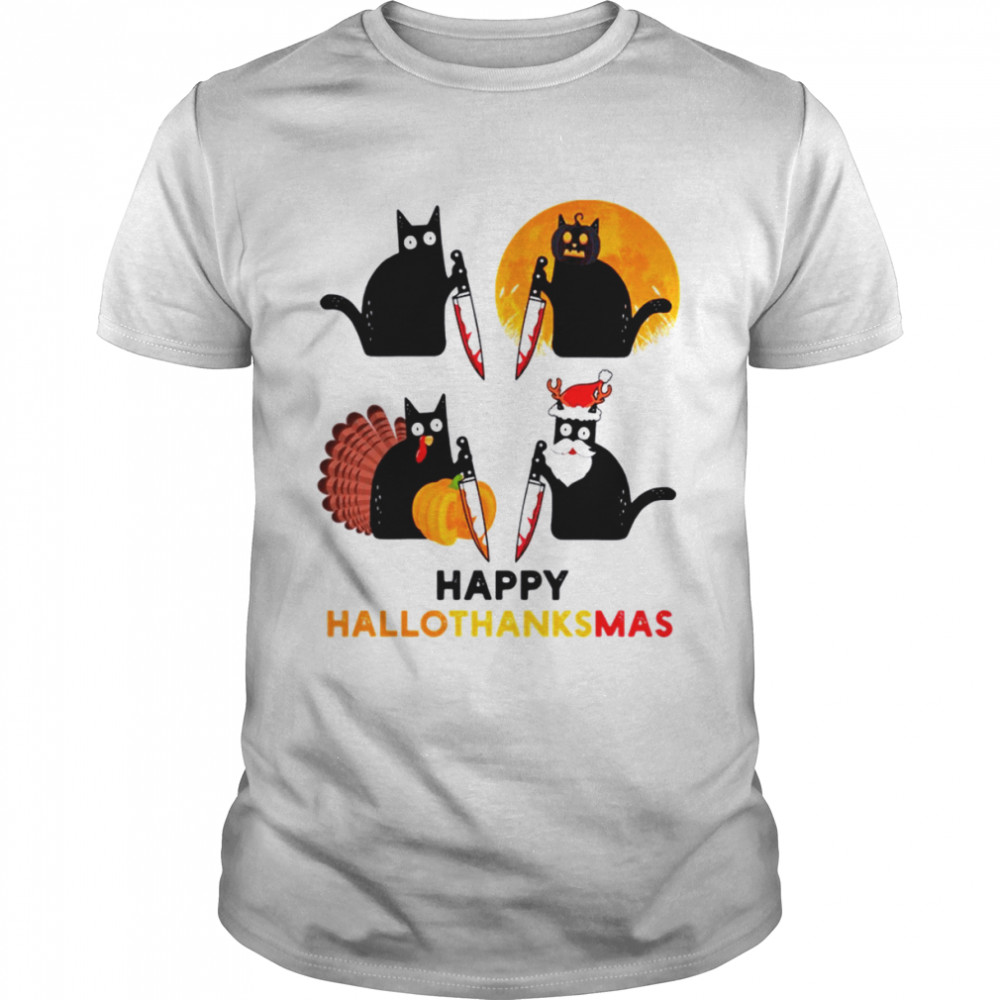 Black Cat Murder Halloween Thanksgiving Christmas Holidays shirt