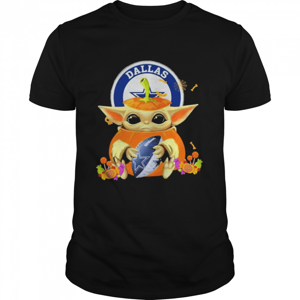 Baby Yoda Pumpkin hug Rugby Dallas Cowboys Halloween shirt