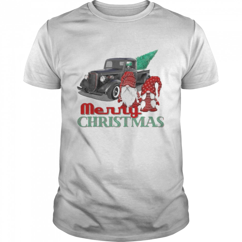 Vintage Merry Christmas Tree Gnome Retro Pickup Truck Shirt