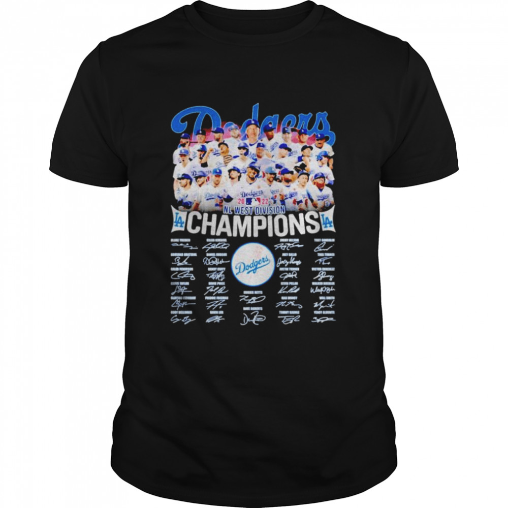 Los Angeles Dodgers NL West Division 2022 signatures shirt